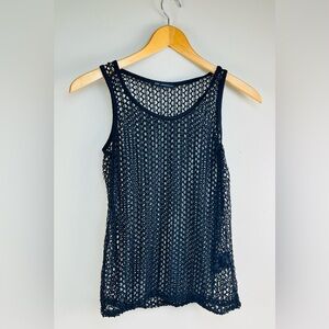 Qed London Black Open Knit Mesh Tank Top Sheer Grunge Layering S/M [000124]